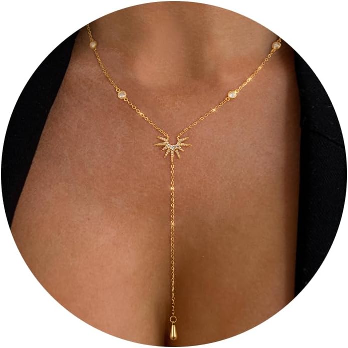 FAONDU Store Lariat Long Necklace for Women Trendy Layered Y Necklace Dainty Pendant Drop Dangle Necklace Y-Shaped Necklace Simple CZ Necklace for Women Jewelry - Image 1